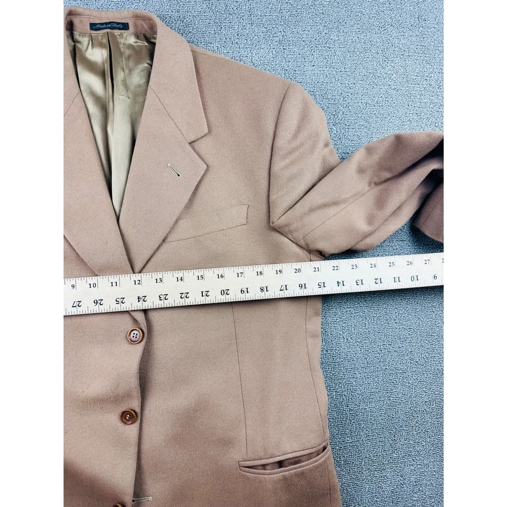 Vintage LEVETI Blazer Men 44R Tan Wool Cashmere Italy 3-Button Sport Coat Office